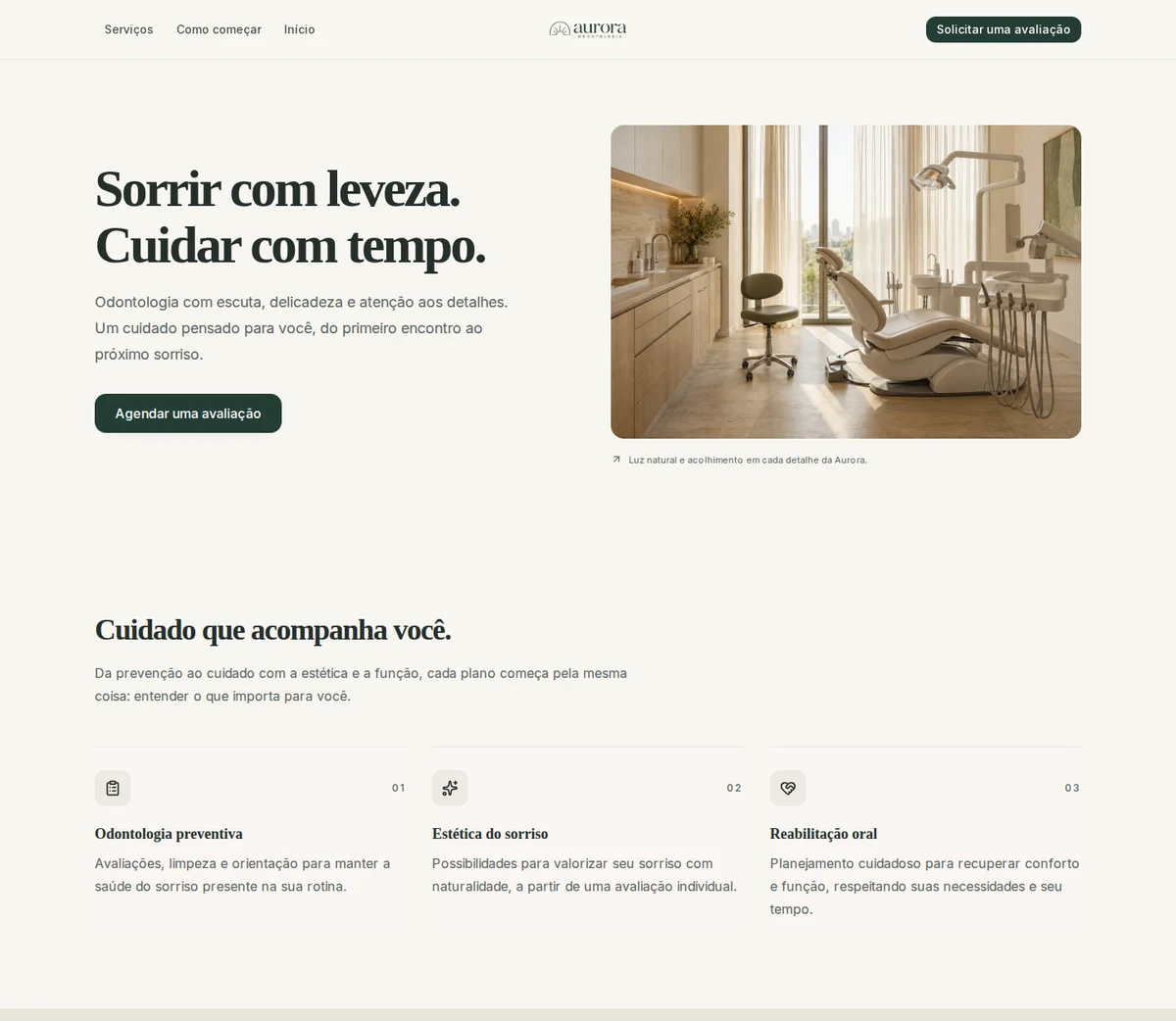 Página do site de demonstração Aurora, um dos exemplos criados com a Capta