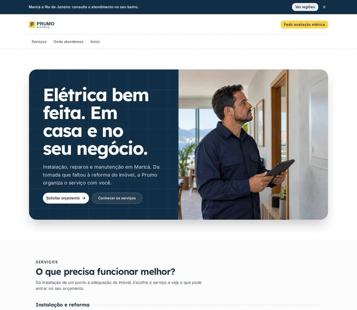 Página inicial do projeto Prumo